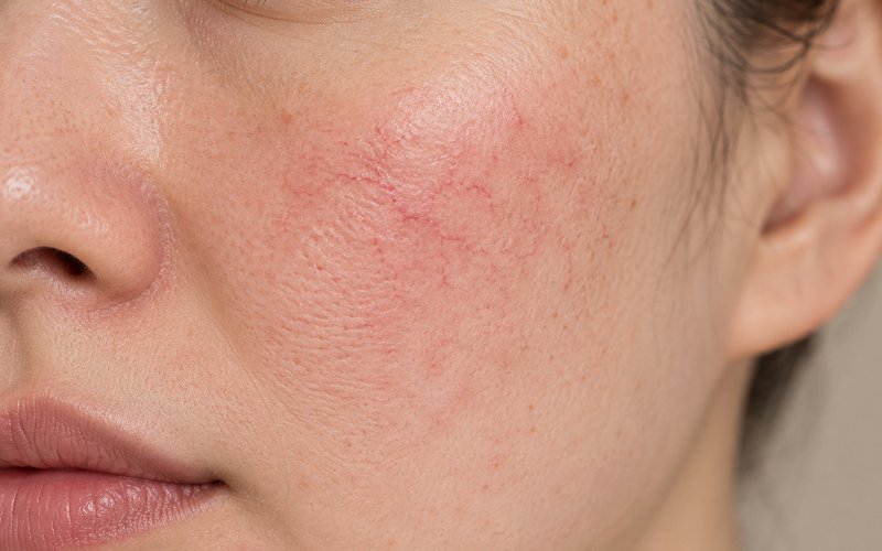 Close-up-of-visible-blood-vessels-in-cheeks